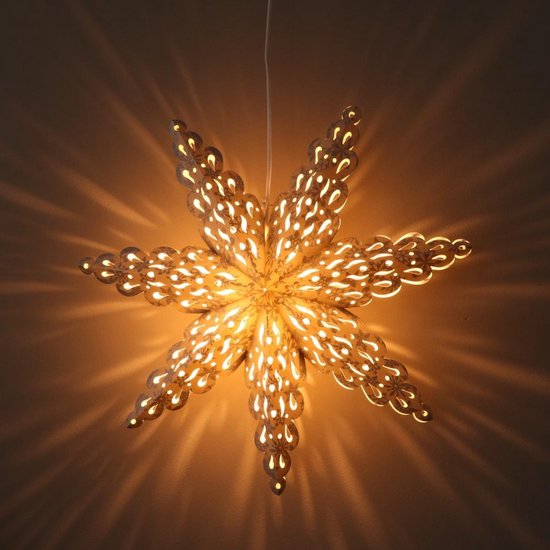 Kerstster papier met verlichting - 60 cm diameter, 18 cm diep - Kerst ster voor binnen - Tara Grijs - Incl. 3 m. snoer met stekker, schakelaar en E14-fitting - Kerst Raam decoratie - Kerstversiering - Kerstverlichting