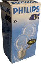 Philips 2 stuks 40W 230V gloeilamp E27 grote fitting 1000h 390 lumen