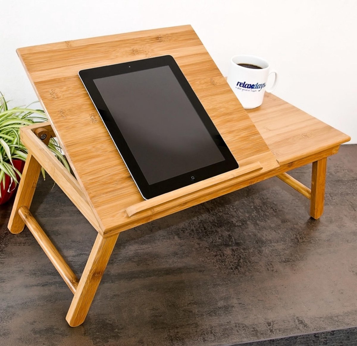 relaxdays laptoptafel voor op schoot + la Tafel laptop bamboe hout