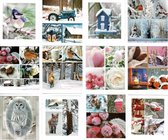 Cards & Crafts 12 Luxe Kerst / Winter wenskaarten zonder tekst - 12x11cm - Gevouwen kaarten met envelop