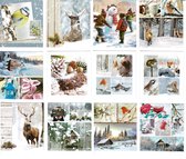 Cards & Crafts 12 Luxe Winter / Kerst Wenskaarten zonder tekst - Blanco - 12x11cm - Gevouwen kaarten met enveloppen