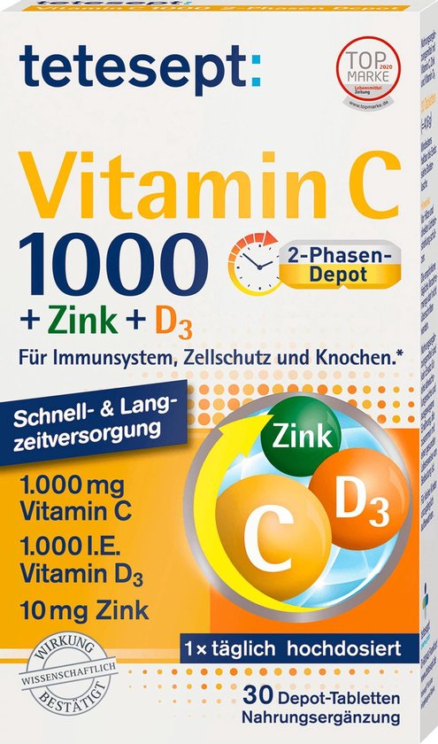 Harde wind een schuldeiser Lastig tetesept Vitamine C + zink + D3 (30 tabletten) | bol.com