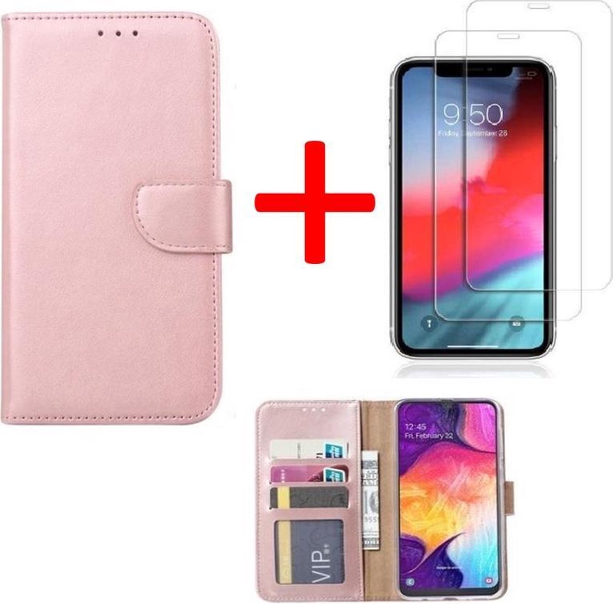 BixB Samsung Galaxy S9 hoesje - bookcase rose goud + tempered glas screenprotector