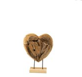 Teakhouten hart - Woondecoratie op voet - Vensterbank decoratie - Naturel - 30 x 10cm