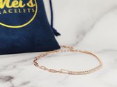 Mei's| Chained Fancy In Your Way | schakelarmband dames / armband Link Chain / Asymmetrisch armband | 925 Zilver / Zirkonia | roségoud / polsmaat 15 - 18,5 cm