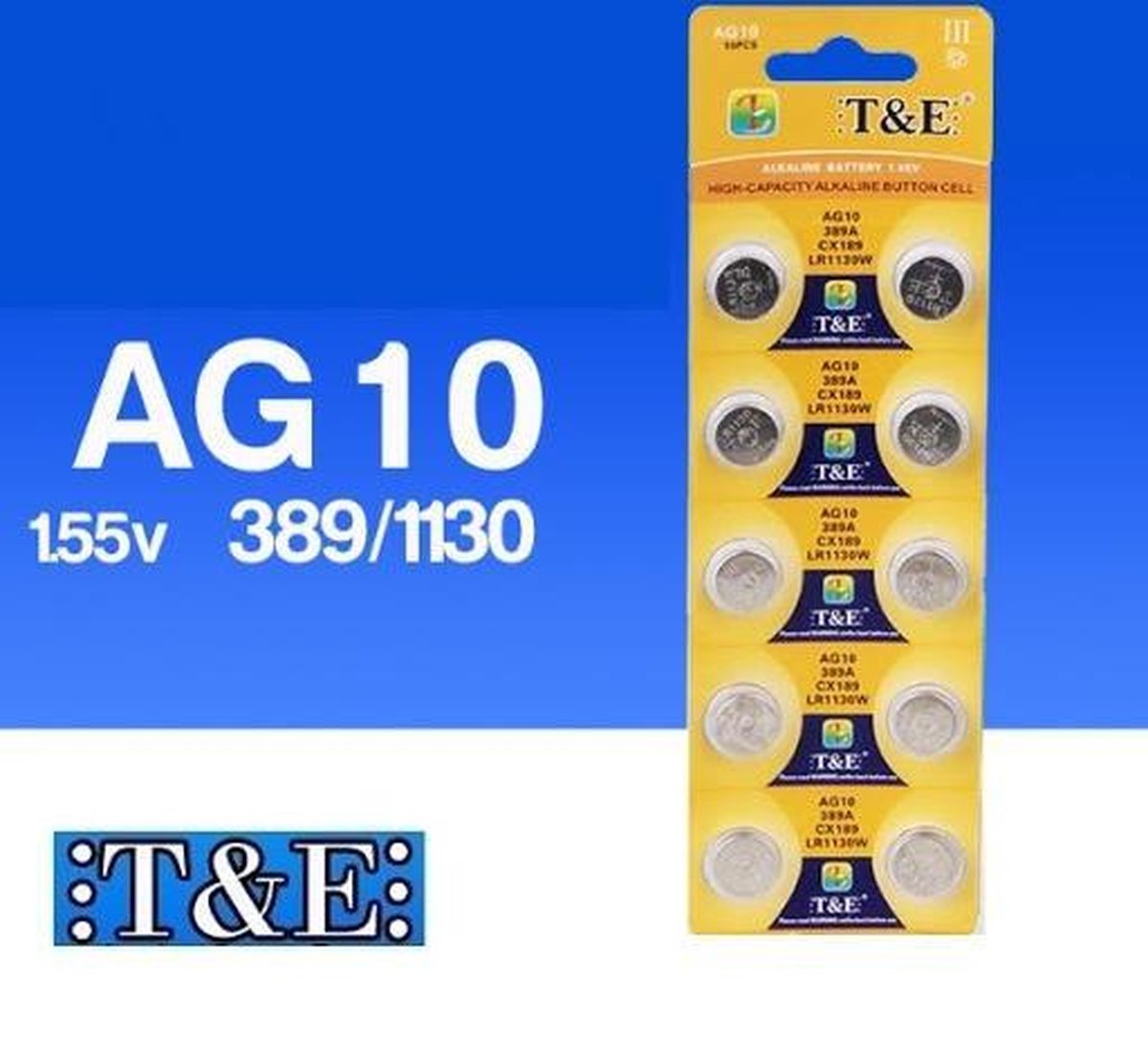 Batterijen AG10 Alkaline 10 stuks / knoopcel batterij / ook genoemd alsOok bekend als: AG10, LR54, LR-1130, G10A, V10GA, KA54, 189-1, RW89, L1131, GP89A, 189, 389A, 390A, AG10, D189, LR1130W, CX189