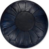 Leren Poef (XL) Nachtblauw - Handgemaakt - Rond - Ø60 x 35cm - Gevuld geleverd - POUFS&PILLOWS