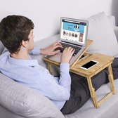 SONGMICS Table d'ordinateur portable réglable en hauteur avec tiroir, table pour ordinateur portable pliante en bambou, table de chevet pour lecture ou petit-déjeuner et table à dessin 55 x (21-29) x 35 cm