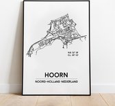 Hoorn city poster, A3 (30x40 cm) met lijst, plattegrond poster, woonplaatsposter, woonposter