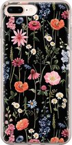 iPhone 8 Plus/7 Plus hoesje siliconen - Dark flowers - Soft Case Telefoonhoesje - Bloemen - Transparant, Zwart