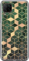 Huawei P40 Lite hoesje - Groen kubus | Huawei P40 Lite  case | Siliconen TPU hoesje | Backcover Transparant