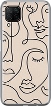 Huawei P40 Lite hoesje - Abstract gezicht lijnen | Huawei P40 Lite  case | Siliconen TPU hoesje | Backcover Transparant