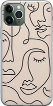 iPhone 11 Pro hoesje siliconen - Abstract gezicht lijnen - Soft Case Telefoonhoesje - Print / Illustratie - Transparant, Beige