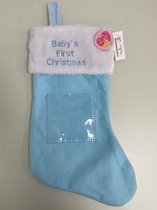 Decoratieve kerstsok: baby's first christmas - 1 stuk (blauw)
