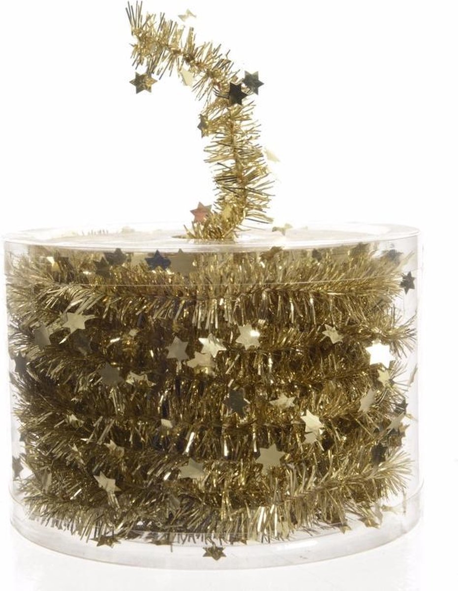 8x Kerstboom sterren folie slingers goud 700 cm - Lametta guirlande folieslingers goud - Kerstversiering en decoratie