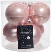 6x Licht roze glazen kerstballen 8 cm - glans en mat - Glans/glanzende - Kerstboomversiering lichtroze