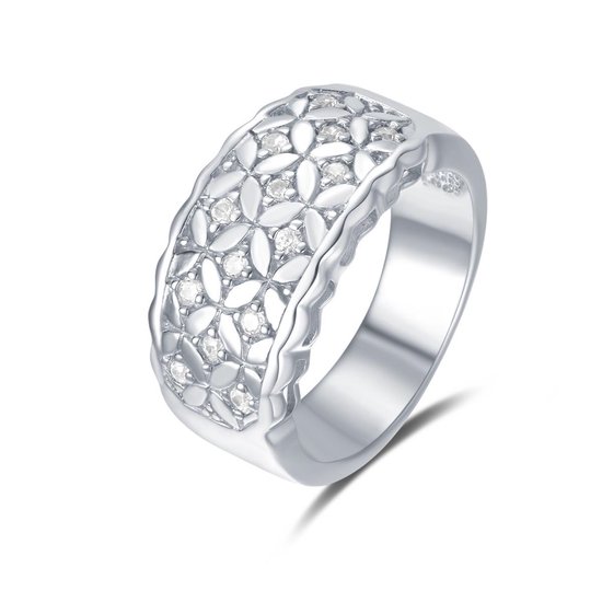 Bague en argent sertie de zirconias, motif floral.