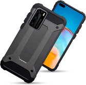 Huawei P40 hoesje - Dubbel gelaagde pantsercase - Donkergrijs - GSM Hoesje - Telefoonhoesje Geschikt Voor: Huawei P40