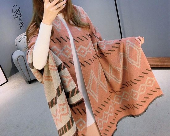 bol.com | Dames winter sjaal roze - omslagsjaal - lange sjaal 66x190 cm -  omslagdoek