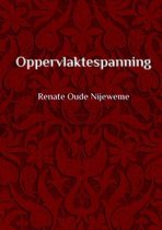 Boek "Oppervlaktespanning" door Renate Oude Nijeweme op een rood patroon.
