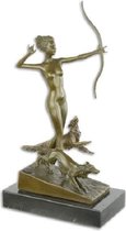 Beeld - Bronzen sculptuur Wolven - Naakte Vrouw Boog - 34.5 cm hoog