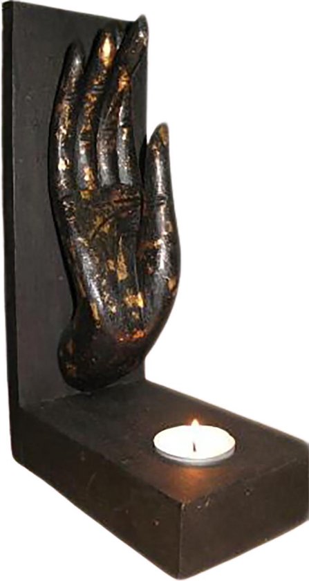 Hand Boeddha - Met - Theelichthouder - H. 25cm | bol.com
