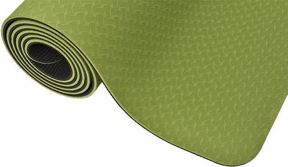Yogamat TPE - Ecoyogi - 183 cm x 61 cm x 0,6 cm – Groen/Zwart -Ook geschikt voor gevoelige gewrichten