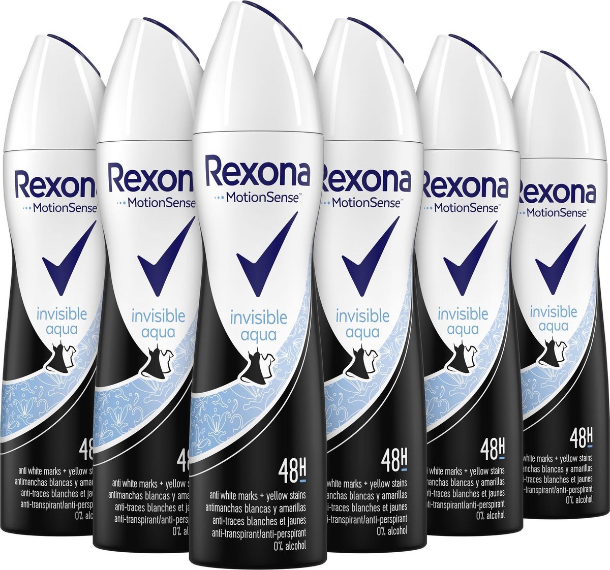 Goedkoopste Rexona Invisible Aqua Deodorant - 6 x 150 ml - Voordeelverpakking