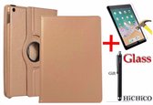 Apple iPad 10.2 inch (2019) HiCHiCO Tablet Hoes 360 Draaibare Goud met Stylus pen + Screen Protector