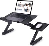 Laptoptafel - Verstelbaar en Opvouwbaar - Voor Laptops en Tablets - Laptop Standaard - Met USB Koelventilator - Inclusief Platform voor Muis - Zwart