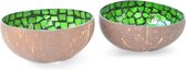 set van 2 - coconut bowl - kokosnoot kom - groen mozaiek - 13 cm - fairtrade uit Vietnam