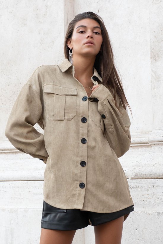 Jaimy Corduroy Boyfriend Blouse Sand bol