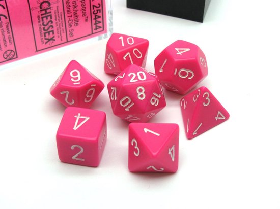 Afbeelding van het spel Chessex Polyhedral mini 7-Die Set - Pink/white