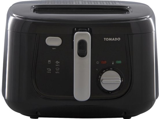 Overige kenmerken - Tomado TDF2501B - Tomado TDF2501B - Frituurpan – 2,5 liter friteuse - Anti reukfilter – Koele behuizing - 1800 watt – Deksel met kijkvenster – Zwart