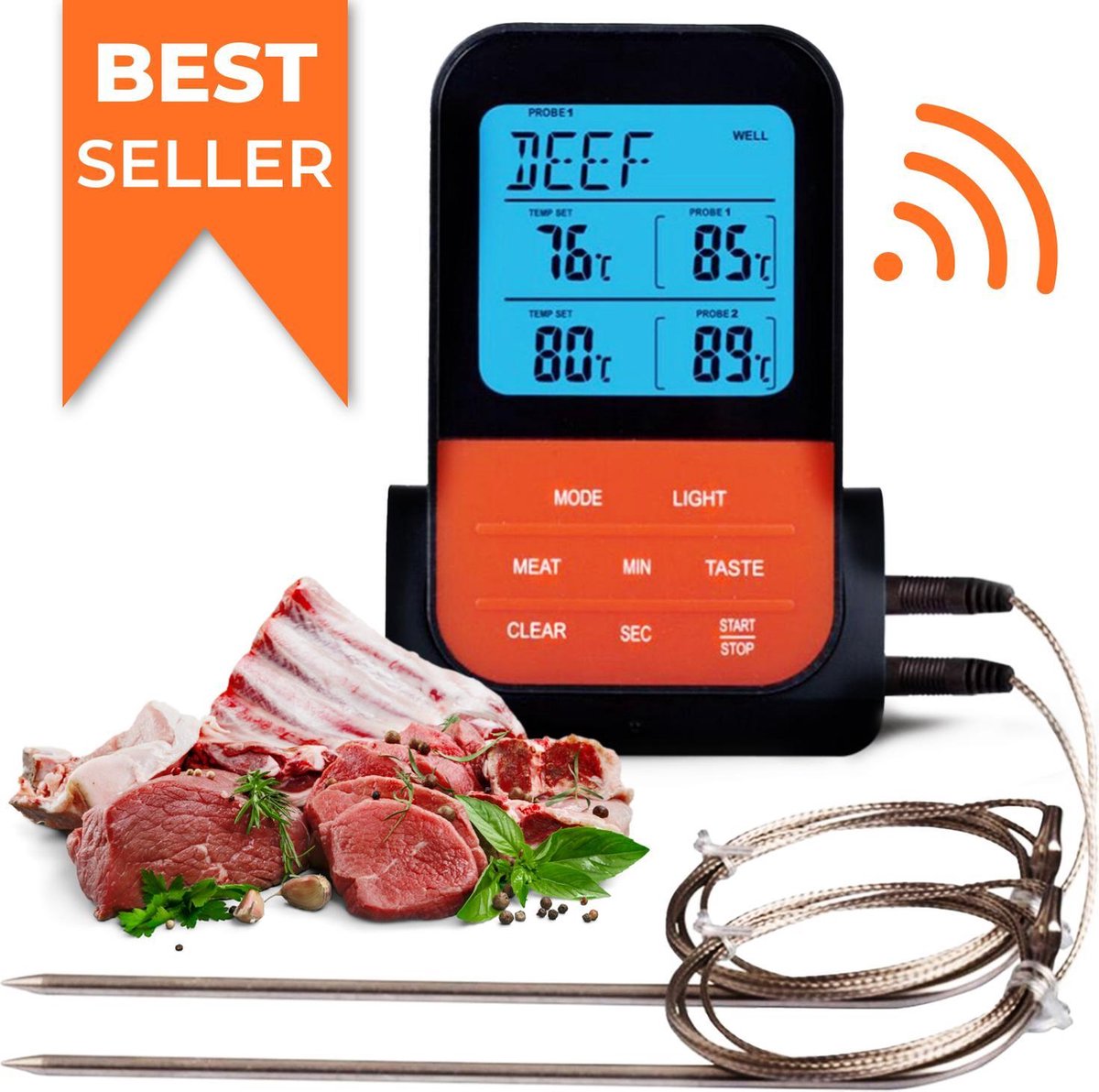 Top Honderd | Vleesthermometer Draadloos met Timer - BBQ thermometer