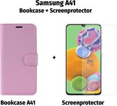 Samsung A41 Bookcase Roze + Glas Screen Protector - HGA