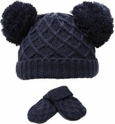 Set Gebreide Baby Beanie met Wantjes | 0-6 mnd | NAVY