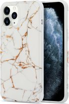Apple iPhone 12 Mini (5.4") Marble case - Schokbestendig - Siliconen / TPU - Marmer hoesje - Telefoonhoesje - Wit & Goud - Verstevigde zijkanten