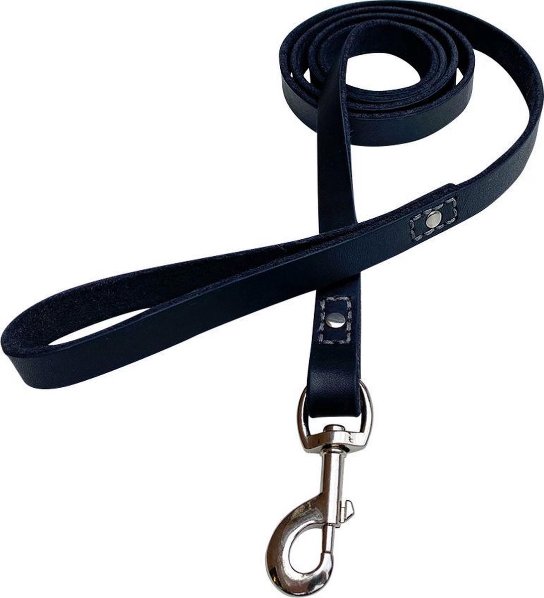 Bol.com Leren hondenriem - 180cm - zwart - hondenriem met stiksels - 100% volnerfleer - hondenriem leer - leiband hond - lederen... aanbieding