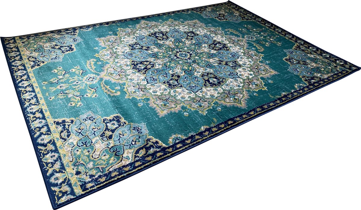 Aledin Carpets Delhi - Laagpolig - Vloerkleed 160x230 cm - Turquoise - Oosters  Tapijt... | bol.com