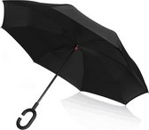 PLATINET PLUCHB Paraplu met C handvat semi-automatisch polyester zwart