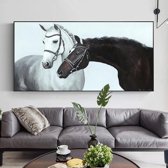 Allernieuwste Canvas Schilderij Zwart en Wit Paard - Dieren - Reproductie -  Poster -... | bol.com