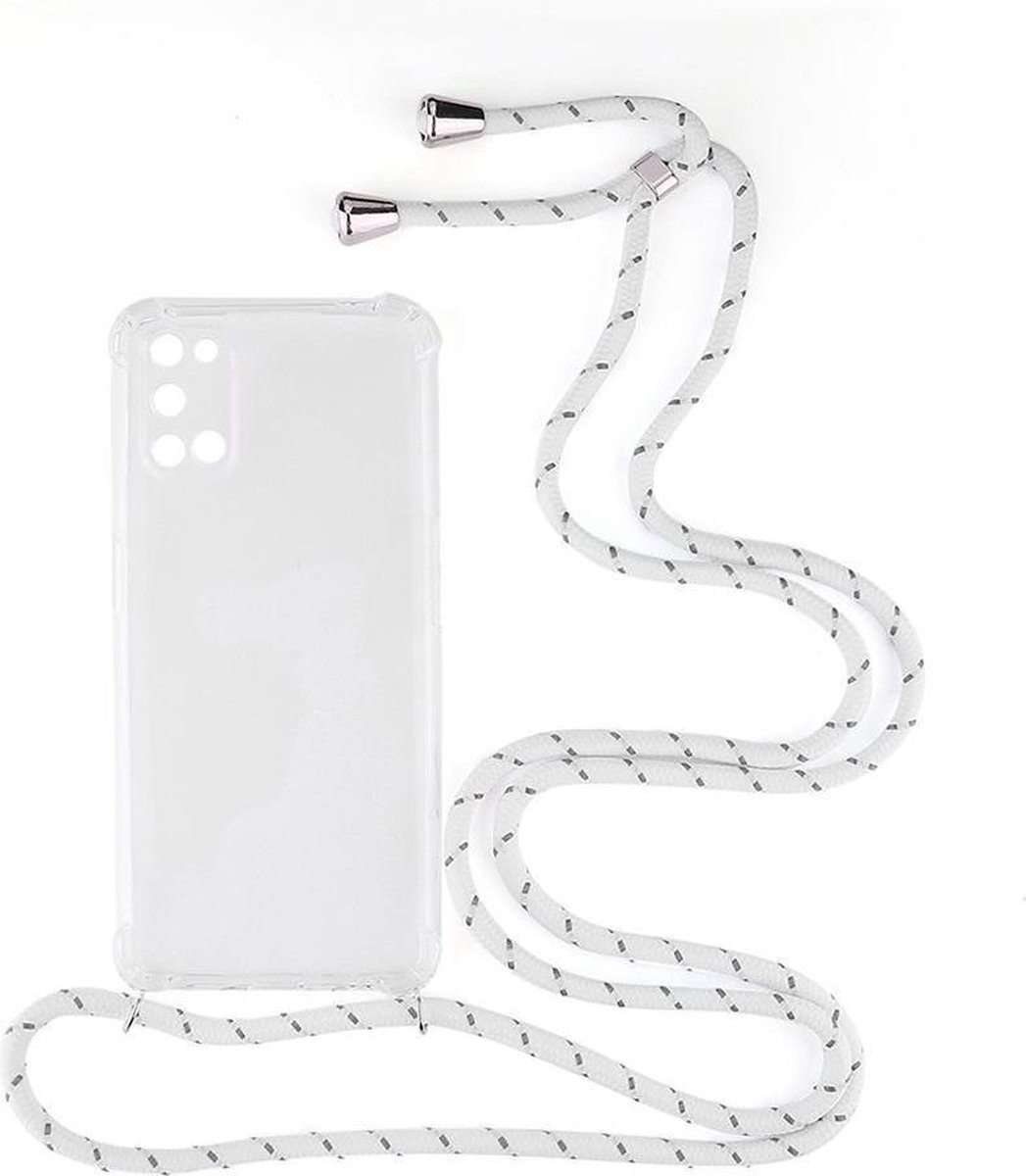 Shop4 - Oppo A52 Hoesje - Zachte Back Case met Koord Multi Wit