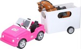 jeep met paardentrailer - met paard en verzorgingsset - roze jeep met paardentraiker -  Met de verzorgingsset zorgt ze ervoor dat haar lievelingsdier er piekfijn uitziet