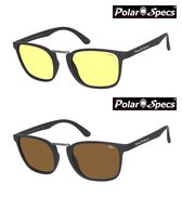 Combinatievoordeel Polar Specs® Iconic PS9095 Polariserende Nachtbril + Polariserende Zonnebril  – Mat Black – Polarized Brown – Medium – Unisex