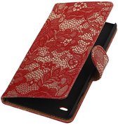 Wicked Narwal | Lace bookstyle / book case/ wallet case Hoes voor sony Xperia C4 Rood