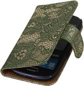 Wicked Narwal | Lace bookstyle / book case/ wallet case Hoes voor Samsung Galaxy S3 mini i8190 Donker Groen
