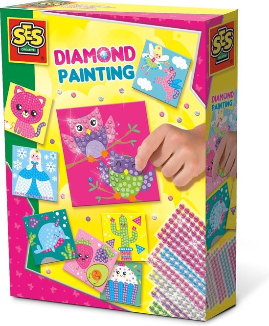 SES - Diamond painting - 1080 diamant stickers in 6 kleuren - met 8  kleurrijke kaarten | bol