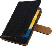 Wicked Narwal | Croco bookstyle / book case/ wallet case Hoes voor Motorola Moto C Plus Zwart