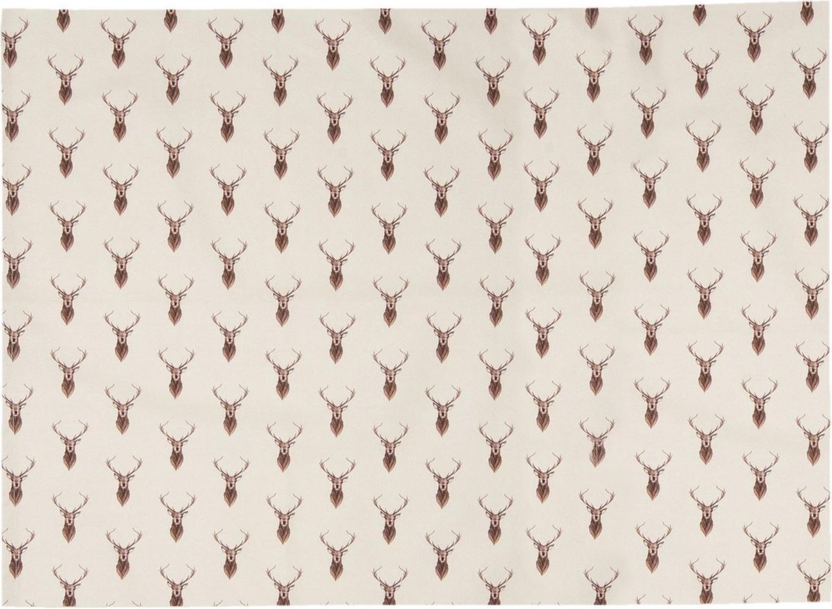Clayre & Eef Placemats Set van 6 48x33 cm Beige Rood Katoen Rechthoek Hert Tafelmat
